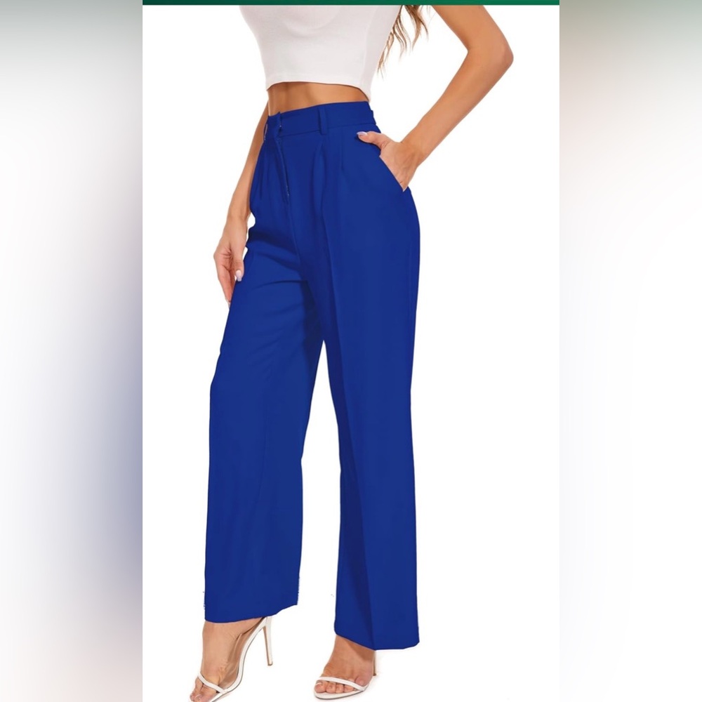 WideLeg Women's HighElastic WaistedinBack BusinessWork Trousers SuitPants Blue - Picture 2 of 5
